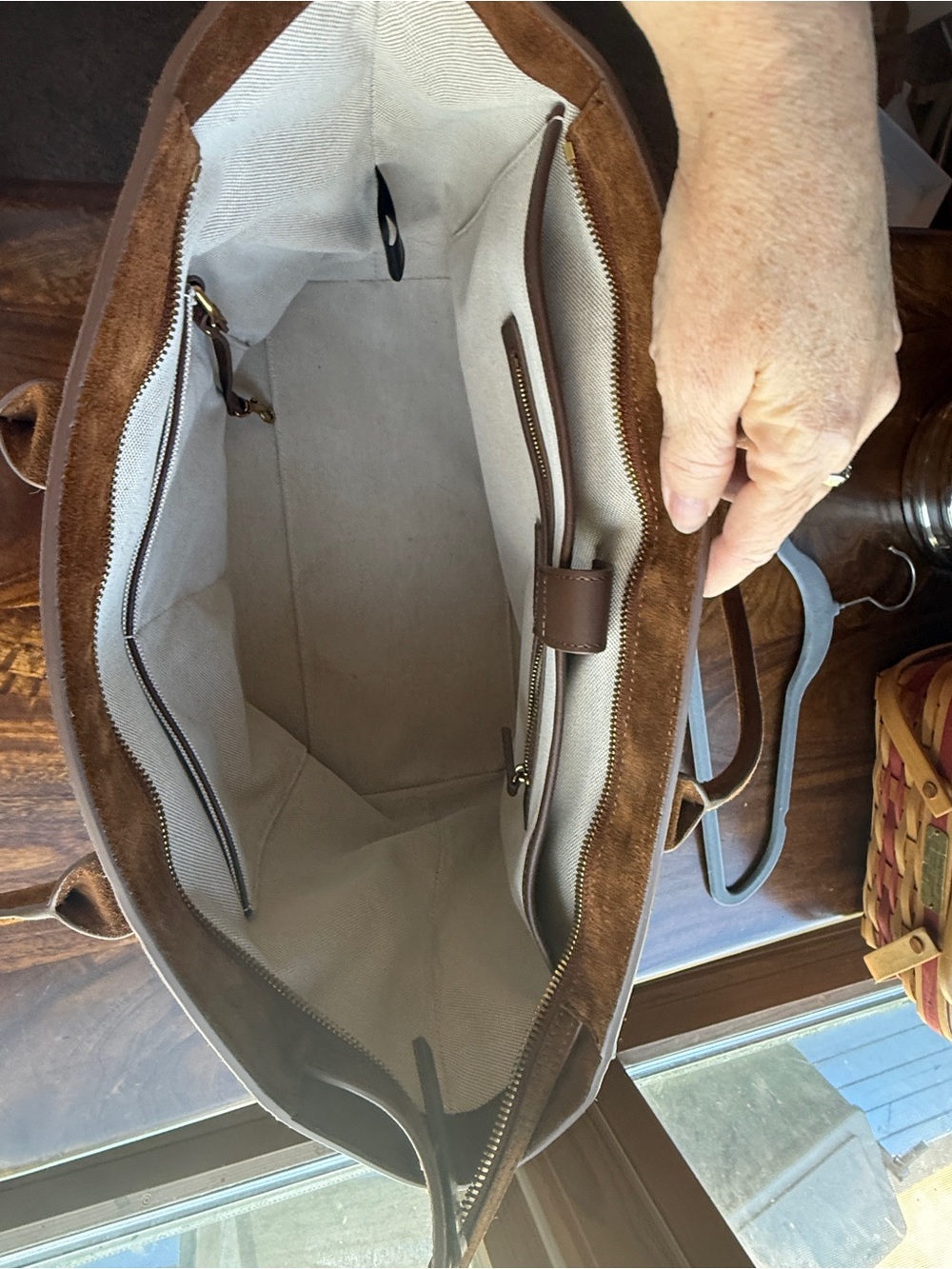 Quince Hudson Italian Suede Tote Whiskey Brown Leather Work Bag - Picture 8 of 12